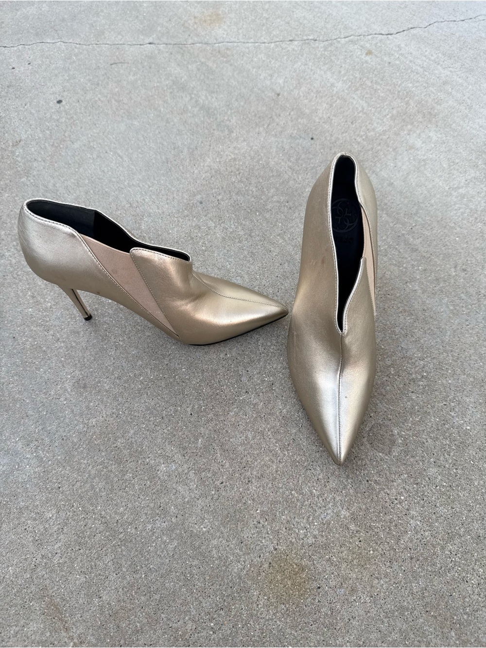 Guess Metallic Gold Pointed Toe Stiletto Ankle Booties